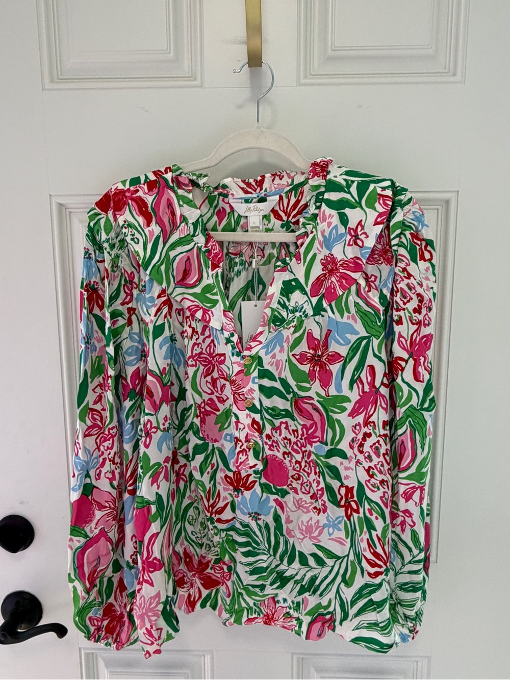 Lilly Pulitzer Multicolor Floral Long Sleeve Top in Pink, Green & Blue